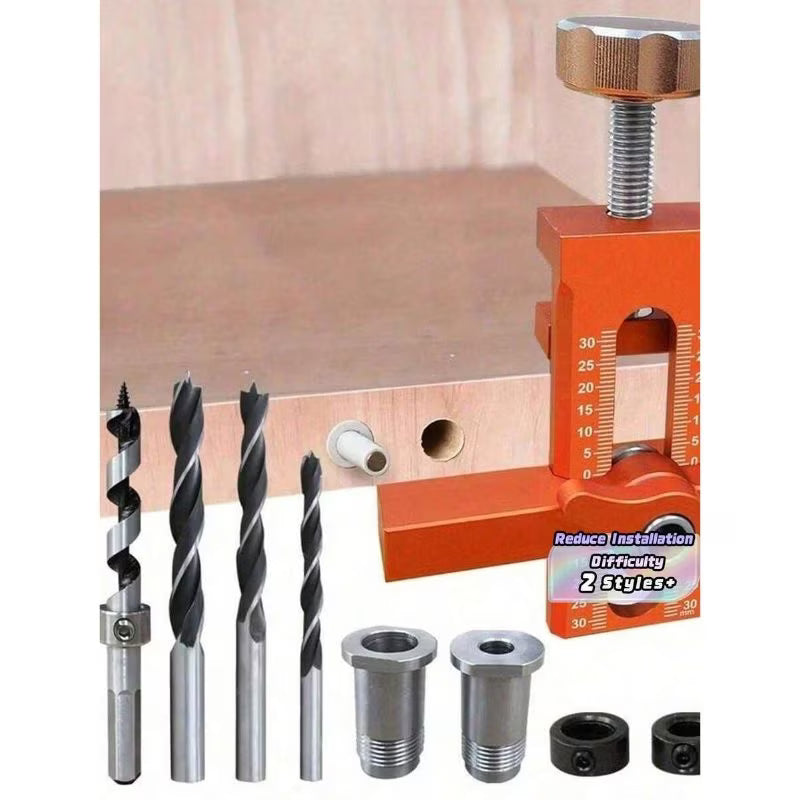 2-in-1 Cabinet Door Installation Template (Orange) - 6/8/10mm Perforated Mounting Jig with 7-40mm Range, Aluminum Alloy Woodworking Tool Kit