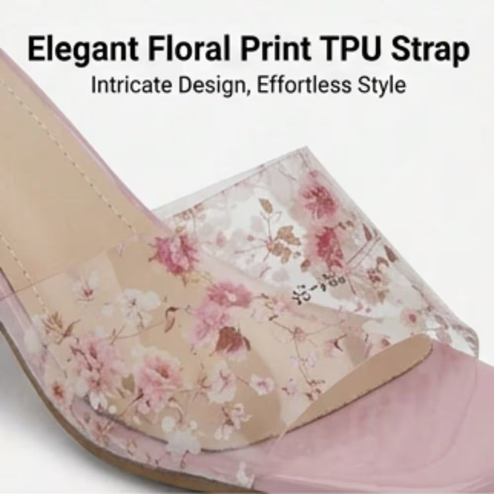 Desai Women's Clear Chunky Heel Mules – Transparent Ankle Strap Square Toe Sandals