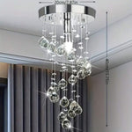 1pc Elegant Crystal Pendant Light - Clear Crystal & Brushed Metal, Modern Semi Flush Mount Ceiling Light, Wired 220-240V, Traditional Chandelier Style, Metal Shade, Suitable for Living Room, Bedroom, Kitchen, Office & Bathroom