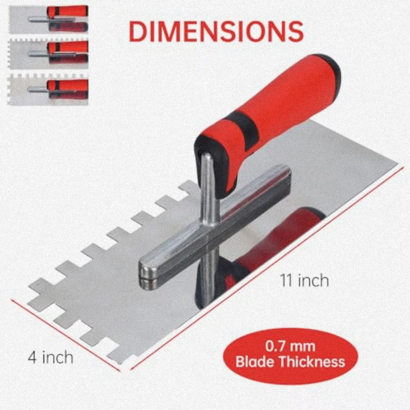 Square Notched Tile Trowel Set - Trowel & Float Set, 3 Stainless Steel Notched Trowels, Rubber Grout Float, 2 Grout Sponges & Work Gloves, Masonry Tiling Tools for Flooring Installation