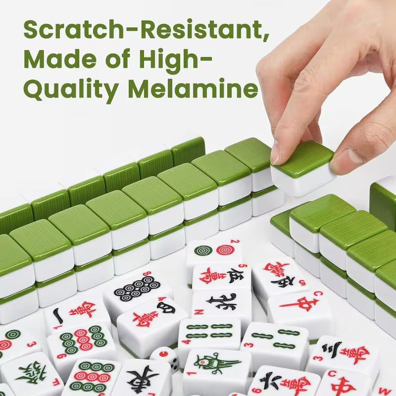 144pcs Mahjong Set - Classic Medium Mahjong Tile Set, Default Color Traditional Mahjong Game, Complete Playing Set for Travel, Family & Party Game Nights