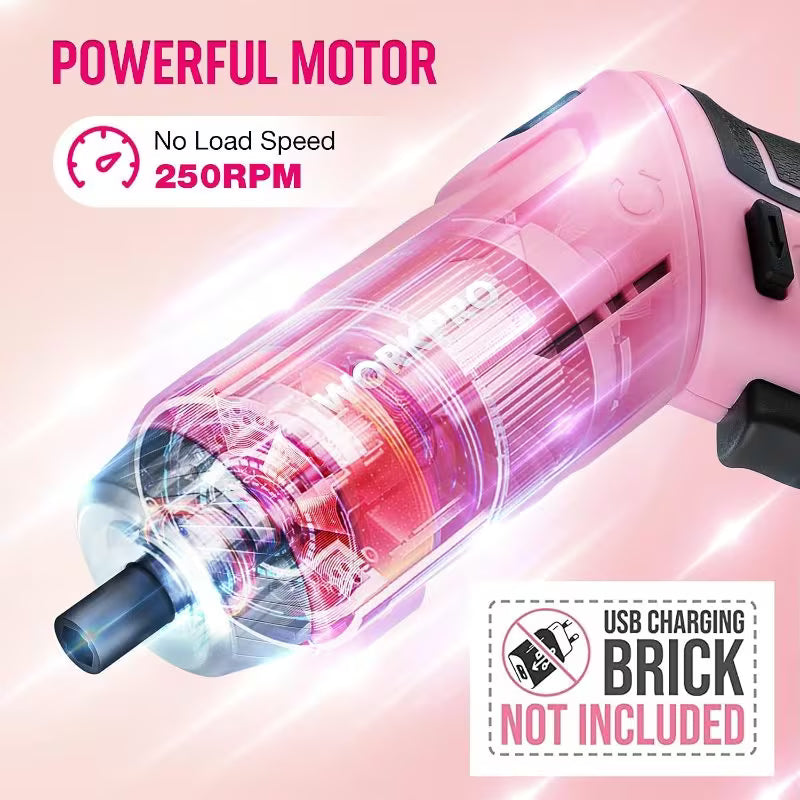 73-Piece Pink Tool Kit with 3.7V Cordless Screwdriver (Pink) – Portable Storage Box & Essential Home Repair Accessories