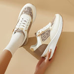 Women's Wedge Sneakers – Embroidered Pattern, Breathable, Comfortable Casual Shoes