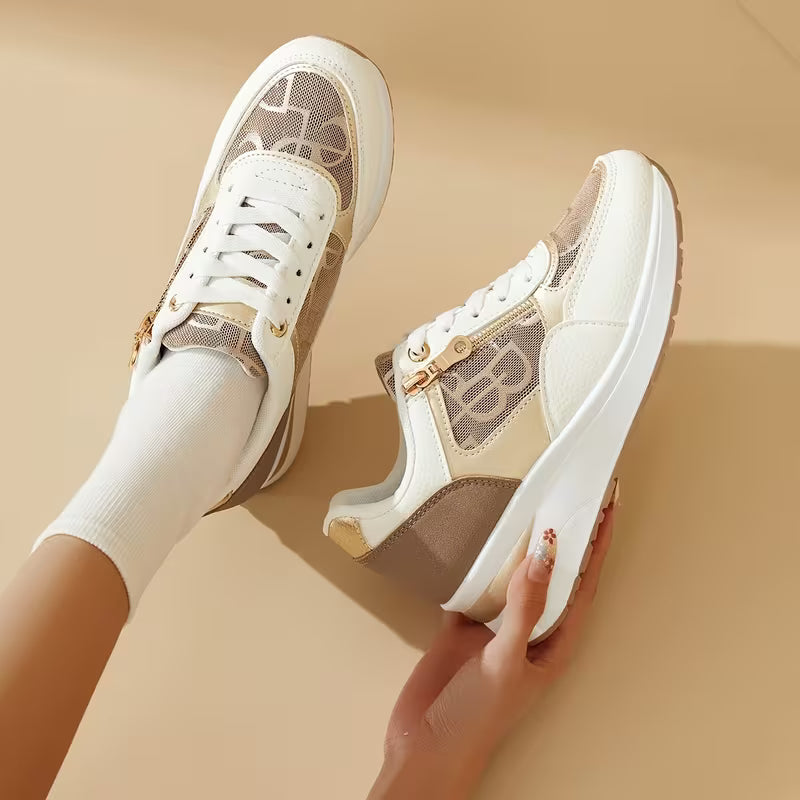 Women's Wedge Sneakers – Embroidered Pattern, Breathable, Comfortable Casual Shoes