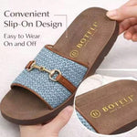 Women’s Flat Sandals with Golden Metal Accents – Open-Toe Summer Shoes
