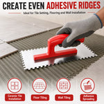 280 × 130mm Notched Trowel – Silver & Red, Stainless Steel 6 × 6mm Square-Tooth Tile Adhesive Spreader with Ergonomic Handle for Flooring, Wall Tiles, Plaster & Construction Use
