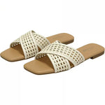 Women’s Crisscross Braided Square-Toe Sandals – Lightweight Summer Beach Shoes
