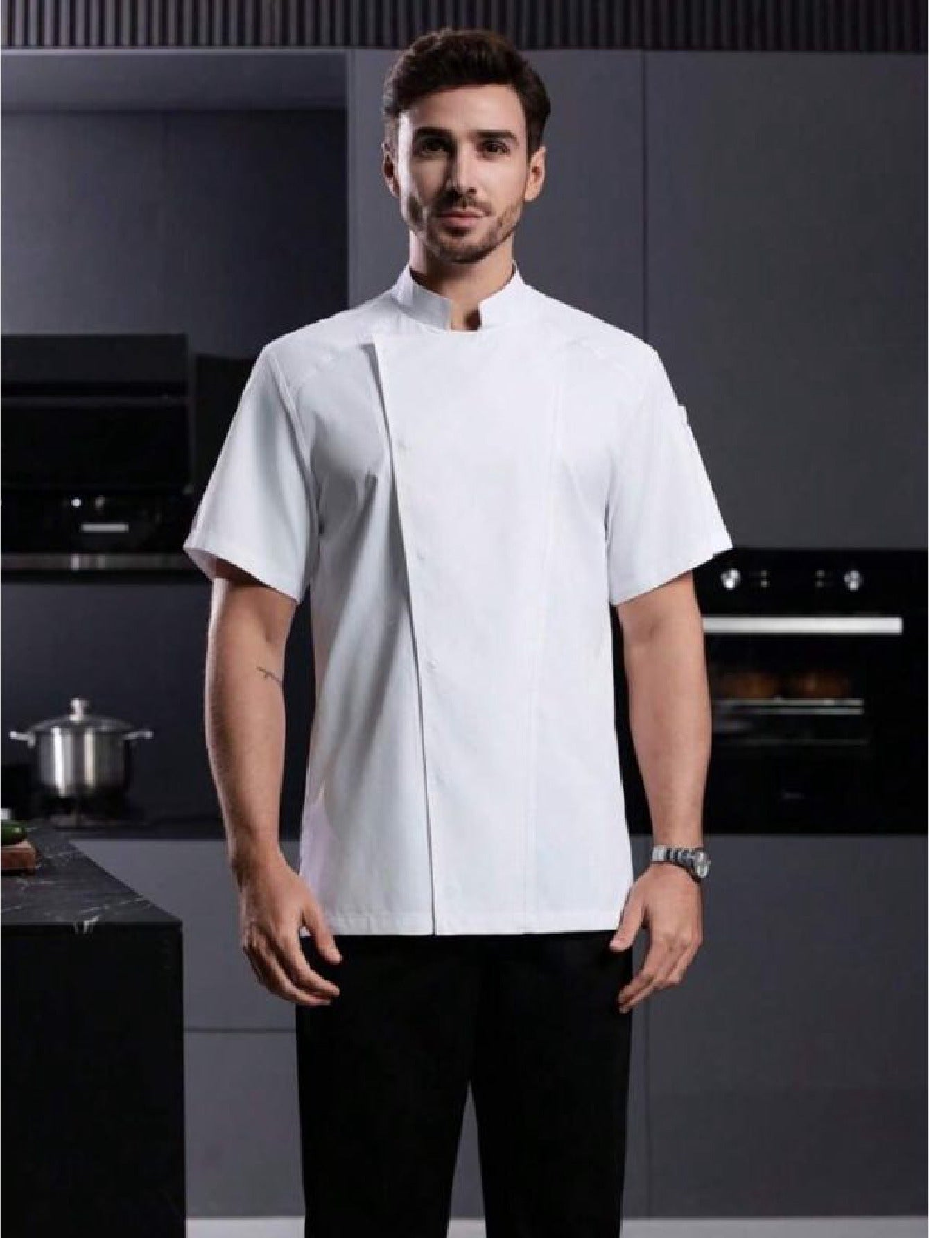 Unisex Short-Sleeve Chef Jacket – Breathable Mesh Back Uniform with Utility Pocket Design