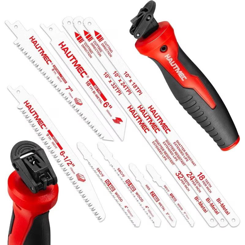 HAUTMEC 10-in-1 Multi-Blade Hand Saw - Default, Quick-Release Change Mechanism, Pro HSS/Bi-Metal Blades, Compact Jap Saw, Versatile Hand Saw for Wood, Metal, Plastic & Drywall