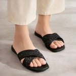 Women’s Crisscross Braided Square-Toe Sandals – Lightweight Summer Beach Shoes