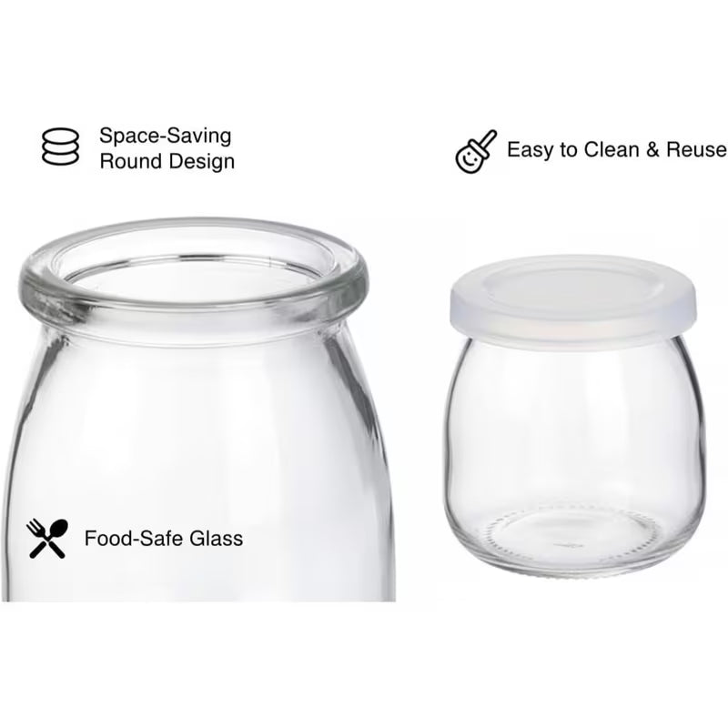 LUXORAQ 6-Piece Glass Yogurt Jars – 100ml Reusable Containers with Lids