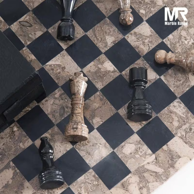 Premium Handcrafted Oceanic Chess Set 38.1 cm - Black Chess Board with 32pcs Pieces & 2 Queens, Luxury Travel Chess Game, Elegant Modern Home Decor, Storage Box Included
