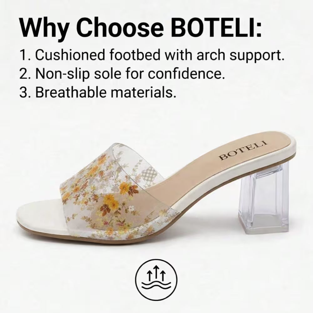 Desai Women's Clear Chunky Heel Mules – Transparent Ankle Strap Square Toe Sandals