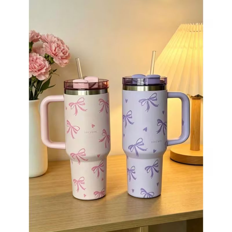 40oz Stainless Steel Tumbler – Pink Floral Design, Straw, Double-Wall Insulated Cup