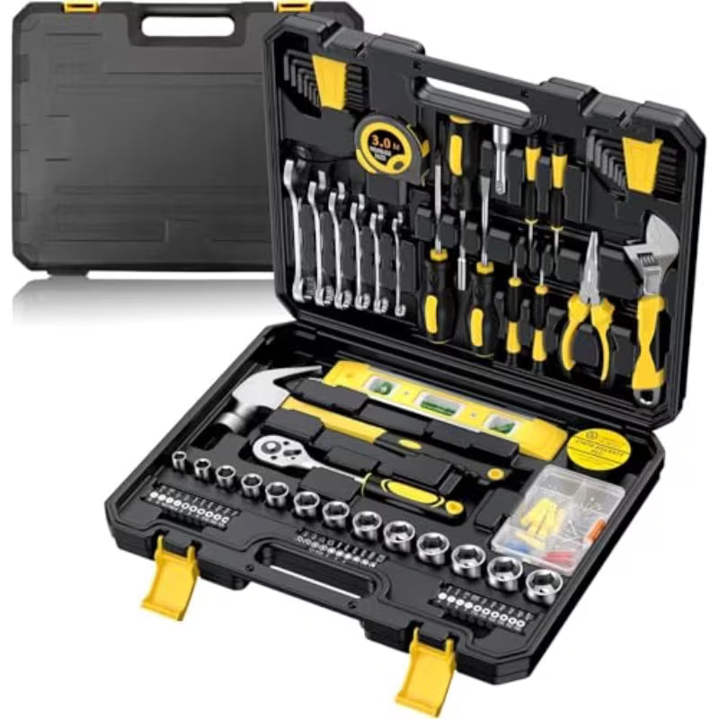108pcs Household And Automotive Tool Set - Black/Yellow, Home And Car Repair Hand Tools Kit, Complete Mechanic Tool Set with Portable Toolbox Organizer, Wrenches, Screwdrivers, Pliers And Accessories