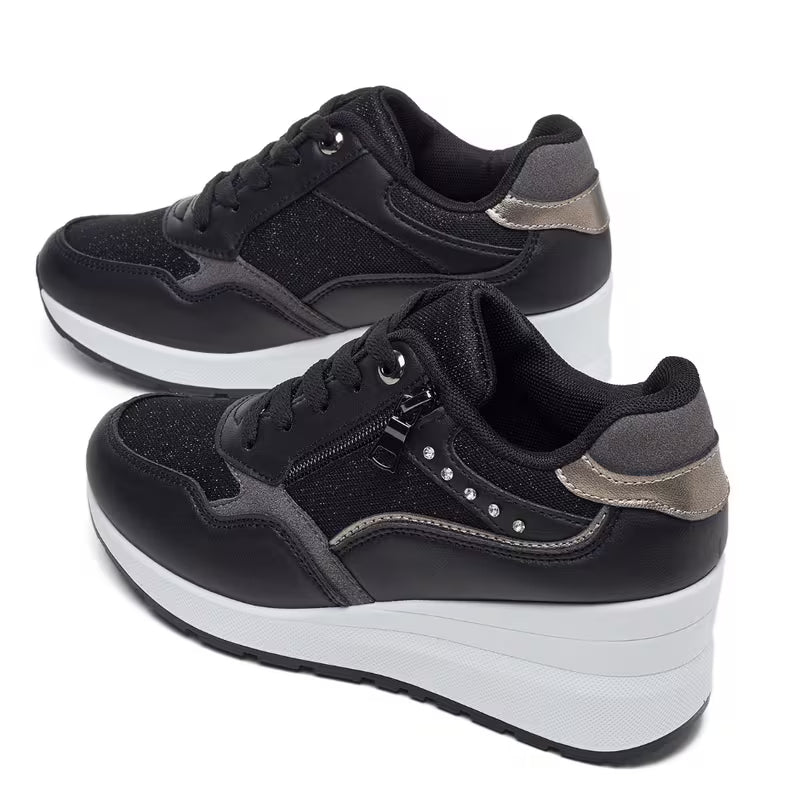 Women's Lightweight Running Sneakers – Breathable Mesh, Side Zipper, Wedge Heel, Insole Lift