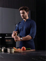 Men’s Blue Long-Sleeve Chef Uniform in Blue (Size: AE XXS) – Professional Luxury Hotel & Restaurant Culinary Jacket