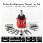 14-in-1 Ratchet Stubby Screwdriver Set - Red, Short Handle Multi-Bit Screwdriver, 12pcs Magnetic Bits, Phillips & Slotted Bits, 3-Position Ratcheting Handle, Compact Pocket Repair Tool