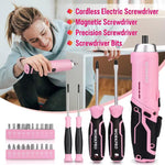 73-Piece Pink Tool Kit with 3.7V Cordless Screwdriver (Pink) – Portable Storage Box & Essential Home Repair Accessories
