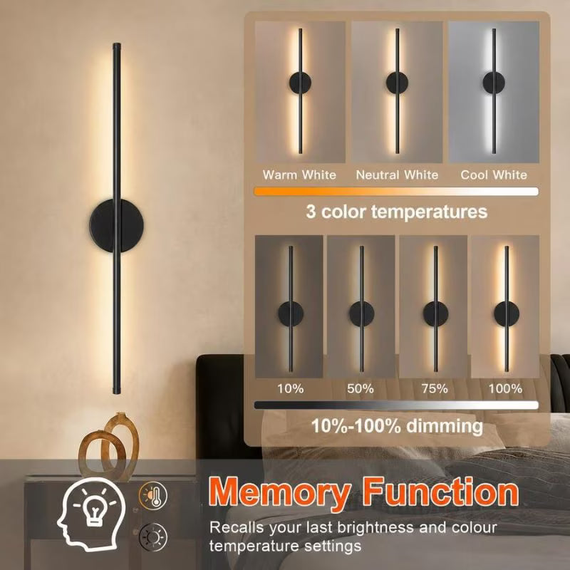 2pcs Rechargeable Wall Lamps - Black, 50cm LED Wireless Wall Sconces, Dimmable Light with Rechargeable Battery, Crystal Design, USB Powered, Modern Wall Lighting for Bedroom, Living Room & Hallway