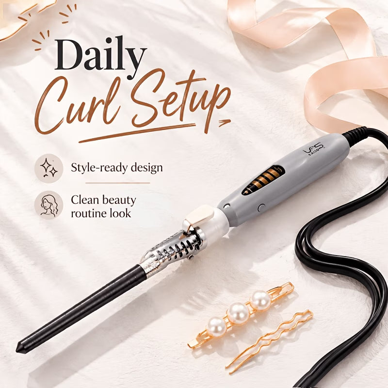 Professional Curling Wand, Ceramic Barrel, Anti-Scald Tip – Gray White
