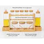 10-Piece Glass Spice Rack Set with Bamboo Organizer – Spice Jars, Spoons & Oil Bottles