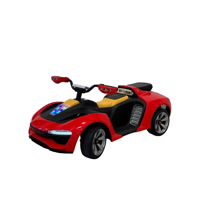 VLRA Kids Electric Ride-On Sports Car - Red, White & Black LED Lights, Modern Luxury Supercar Style, Battery Powered Vehicle with Leather Seat for Ages 3-6