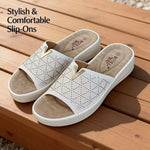 Women’s Rhinestone Platform Slide Sandals – Open-Toe Wedge Shoes with V-Metal Accents