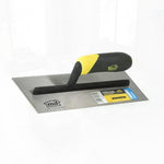 Premium Flat V-Notch Trowel - Silver Blade with Black & Yellow Handle, 1/8" x 1/8" x 1/16" Notch, Stainless Steel Blade, Ergonomic Rubber Handle, Mortar Spreader for Floors & Walls