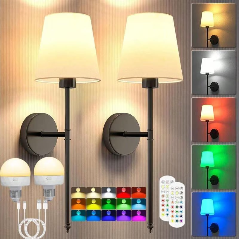 2pcs Rechargeable Wall Lights - Multicolor + 2pcs Golden, RGB LED Bedside Lamps with Remote Control, USB Powered Ambient Lighting, Decorative Wall Lamps, Night Lights & Reading Lamps