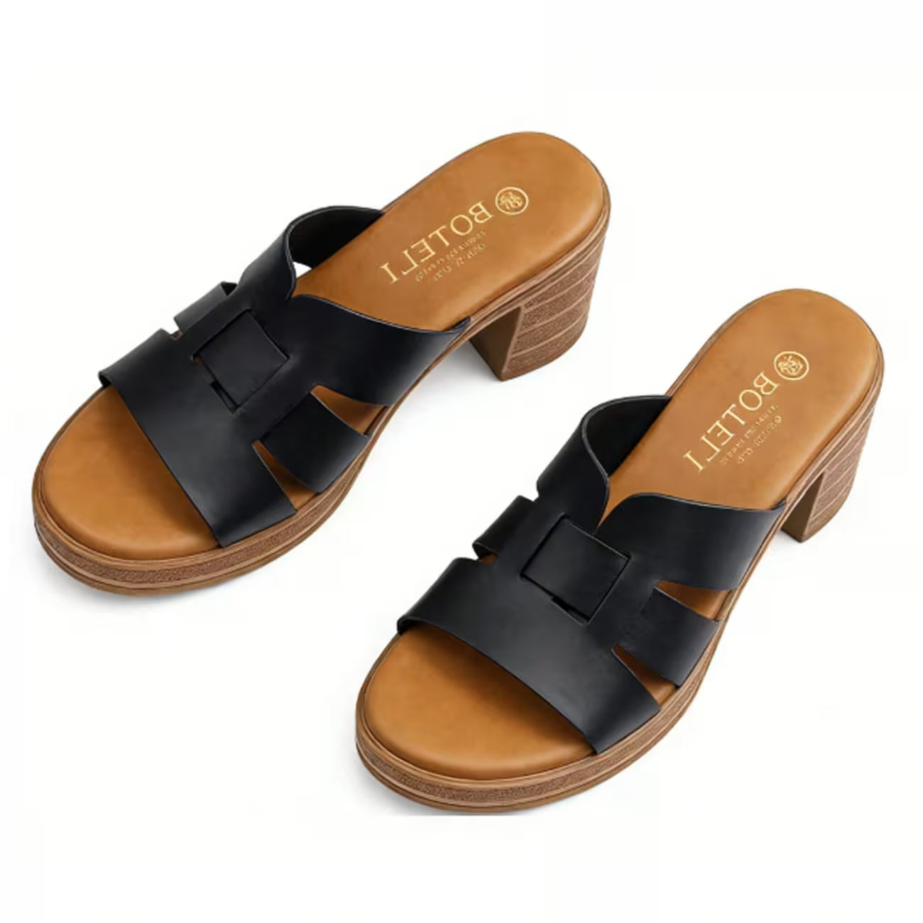 Women’s Retro Woven Mule Sandals – Cross-Weave Slip-On Mid Block Heel Shoes