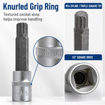 M14 Spline Bit Socket – Silver, 1/2-Inch Drive, 4-Inch Long CR-V Triple Square Socket for Ratchet, Automotive Repair & DIY