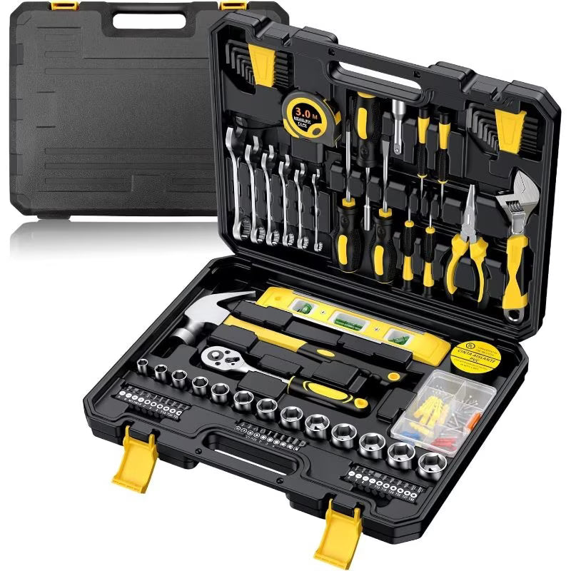 108pcs Home & Car Tool Kit – Yellow & Black, Portable Hand Tool Set with Organizer Box for Home Repair, Automotive Maintenance, DIY & Workshop