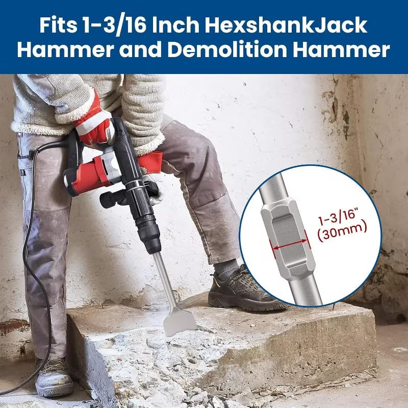 Heavy Duty Hex Shank Masonry Chisel - Silver, 10.16cm Thin Scraper, Alloy Steel Demolition Chisel, Concrete Crusher Tool, Hex Shank Hammer Drill Bit for Construction & Demolition