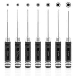 7pcs Hex Screwdriver Set - Black, 0.9mm, 1.27mm, 1.3mm, 1.5mm, 2.0mm, 2.5mm & 3.0mm Precision Hex Tools, Aluminum Alloy Handle, RC Model Repair Kit for Cars, Boats, Helicopters & Drones