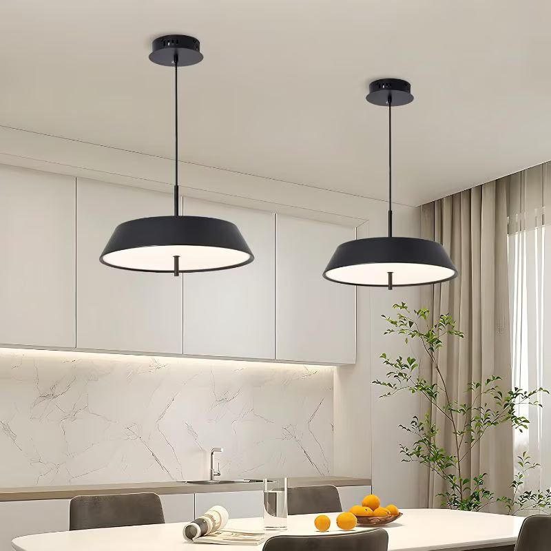 Modern Black LED Pendant Light - 36W, 3-Tier Dimmable Color Temperature 3000K/4000K/6000K, Remote Control, Adjustable Height, 40cm Round Dome Ceiling Light, Semi Flush Mount Fixture for Dining Room, Kitchen Island, Hall & Study