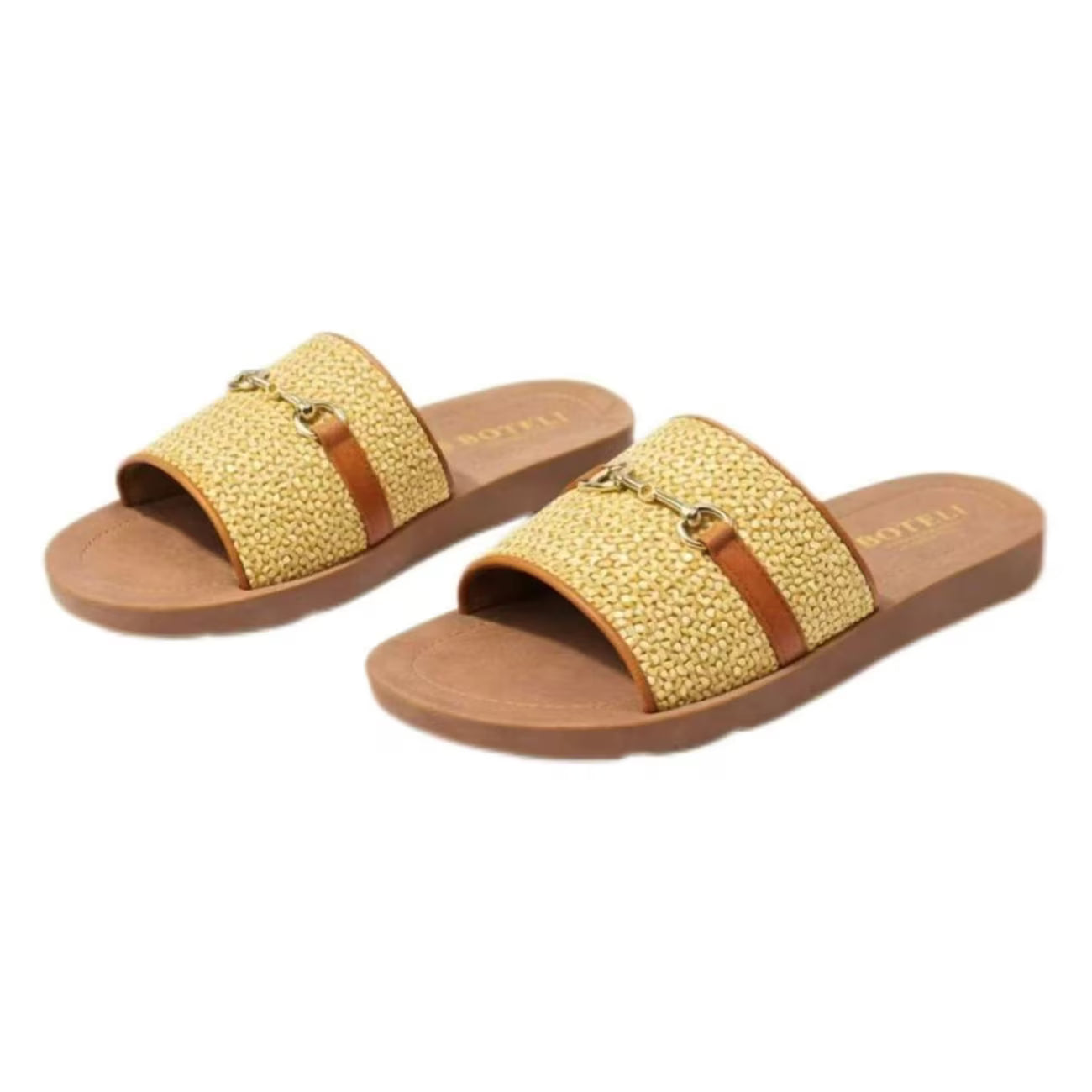 Women’s Flat Sandals with Golden Metal Accents – Open-Toe Summer Shoes