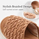 Women’s Ruched Platform Slide Sandals – Open-Toe Wedge Shoes with Braided Straps