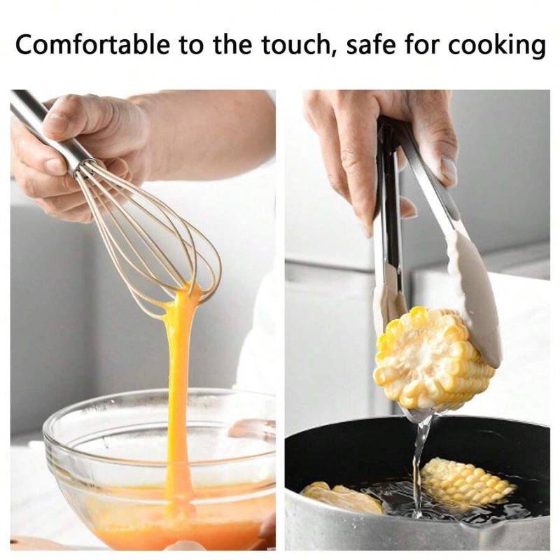 13-Piece Silicone Kitchen Utensil Set with Stainless Steel Handles & Drain Rack