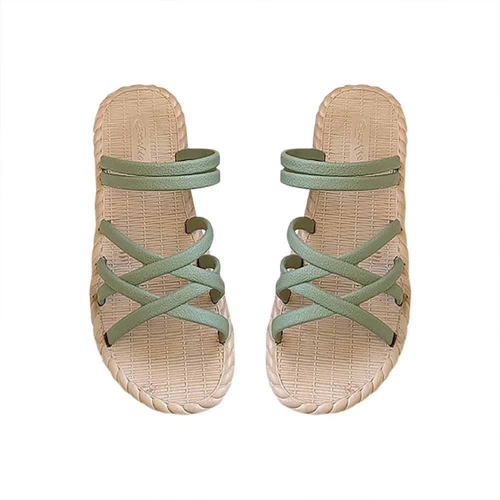 Women’s Elegant Square-Toe Flat Slide Sandals – Minimalist Faux-Leather Summer Shoes