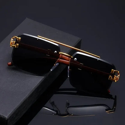 Luxury Leopard Pattern Frameless Glasses  Black Mirrored PC Lenses