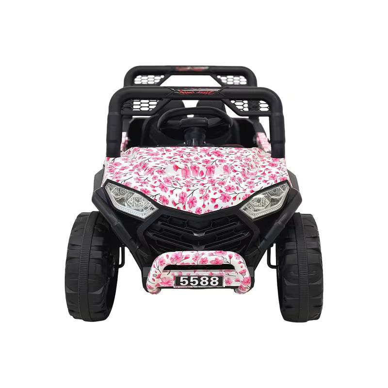 VLRA Super Sport Kids Electric Ride-On Jeep - Pink Off-Road Vehicle with Black Frame, Battery Powered 5-Speed Ride-On Car for Kids Ages 3-5, Outdoor Driving Toy