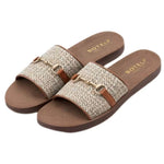 Women’s Flat Sandals with Golden Metal Accents – Open-Toe Summer Shoes