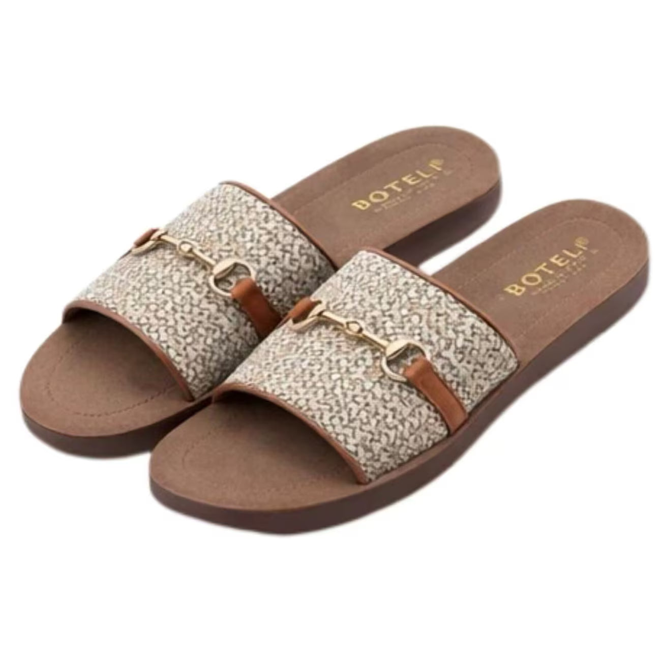 Women’s Flat Sandals with Golden Metal Accents – Open-Toe Summer Shoes