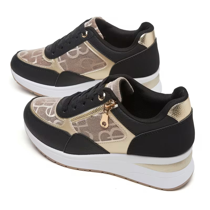 Women's Wedge Sneakers – Embroidered Pattern, Breathable, Comfortable Casual Shoes