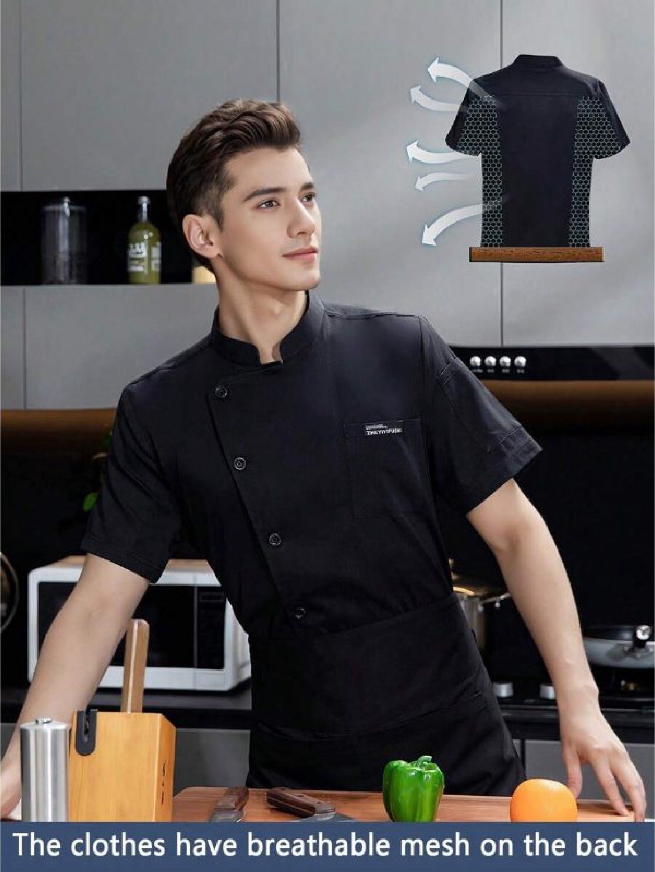 Unisex Short-Sleeve Chef Jacket in Mixed Colors (Size: AE XXS) – Breathable Snap-Back Summer Kitchen & Bakery Uniform