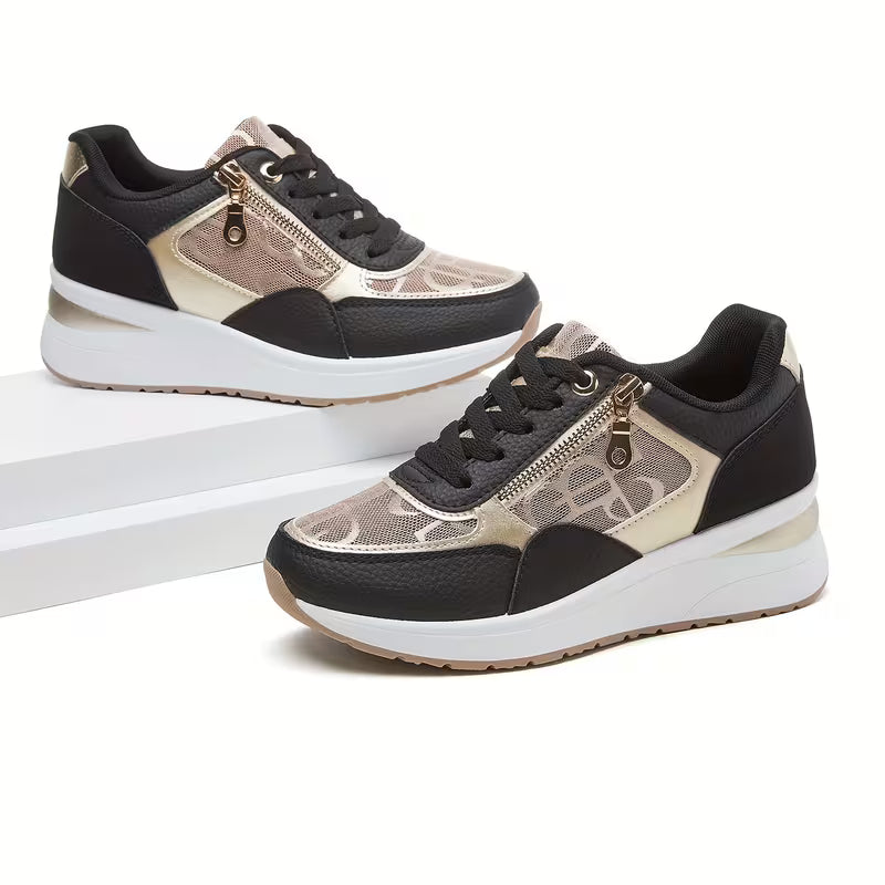Women's Fashionable Casual Sneakers – Breathable Mesh, Soft Sole, Raised Platform