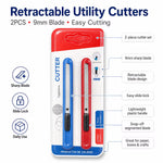 2pcs Utility Cutter Set – Red & Blue, 9mm Snap-Off Blade, Automatic Locking Box Cutter, Compact Craft Knife for Office, School, DIY & Box Opening
