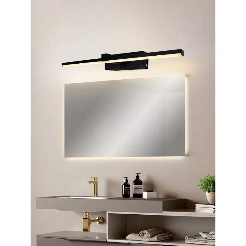 Rechargeable Mirror Wall Lights - Black, 2pcs 40cm Modern Wall Lamps with Remote Control, Wireless USB Powered LED Lighting, Luxury Home Decor for Bathroom, Living Room, Hallway, Dining Room & Cabinet
