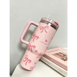 40oz Stainless Steel Tumbler – Pink Floral Design, Straw, Double-Wall Insulated Cup